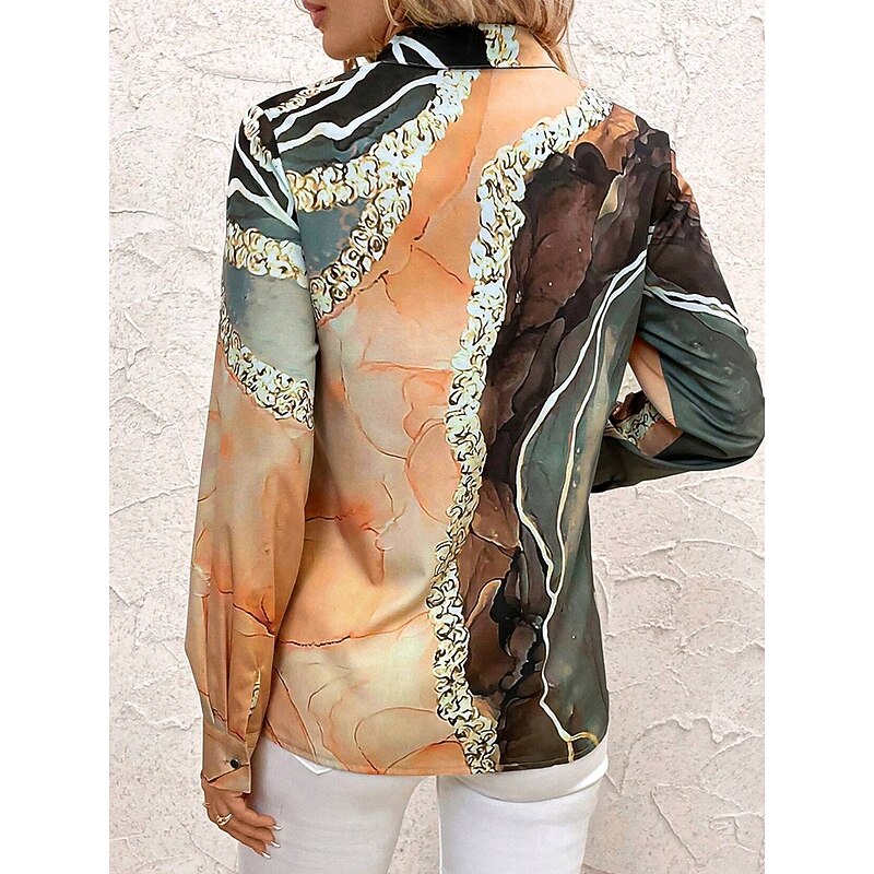 Women's Shirt Button Down Tunic Shirt Collar Long Sleeve Graphic Marble Daily Stylish Long Tops Daily s Print Light Brown Spring2