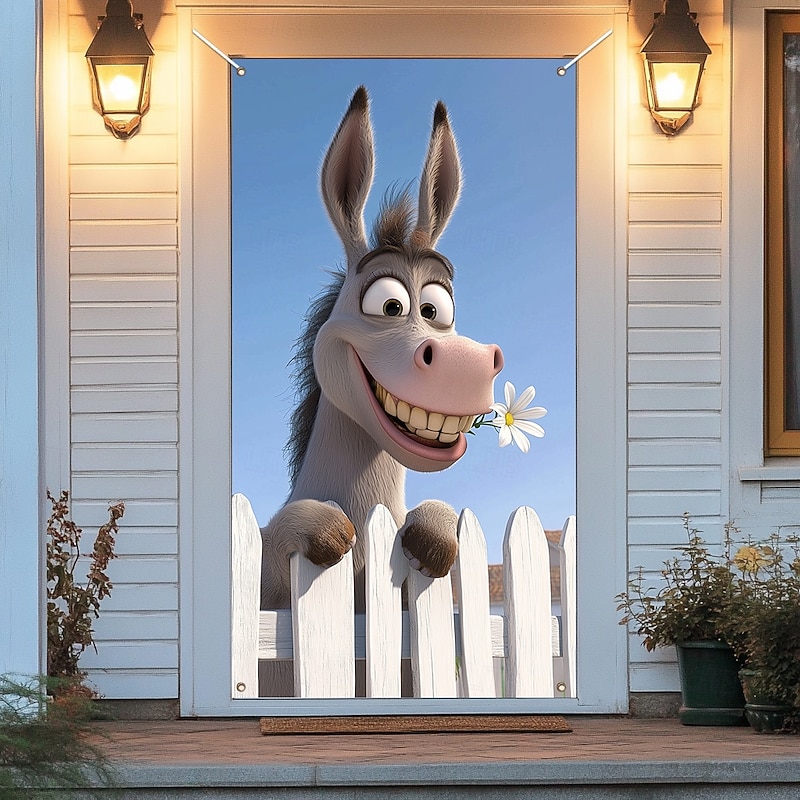 Funny Animal Door Decorations Door Covers Donkey Door Tapestry Door Curtain Decoration Backdrop Indoor/Outdoor Door Banner for Front Door Farmhouse4