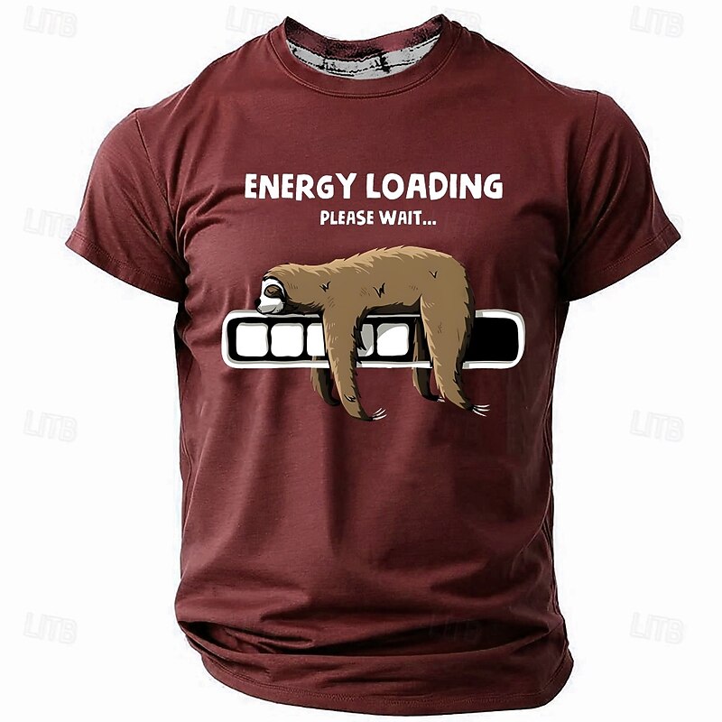 Men's Funny Graphic Sloth T-Shirt - 'Energy Loading Please Wait' Casual Short Sleeve Tee2