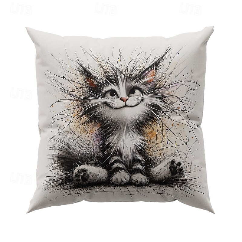 Funny Animal Decorative Toss Pillows Cover 1PC Soft Square Couch Cushion Case Pillowcase for Bedroom Livingroom Sofa Chair Crazy Cat4