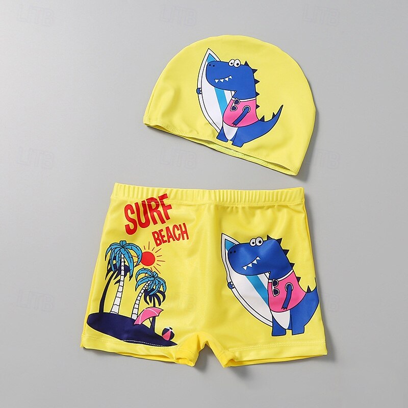 Kids Boys Swimsuit Animal Short Sleeve Beach Vacation Yellow Summer Clothes 4 years+4