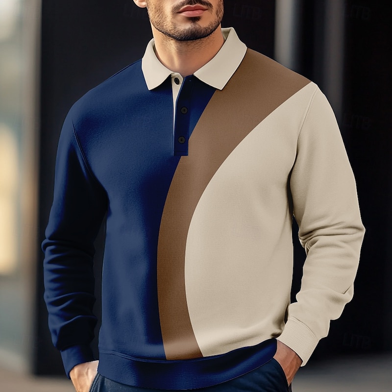 Men's Stripes Rugby Polo Long Sleeve Polo Shirts Collared Shirts Casual Outdoor Athleisure 3D Print Spring Fall Winter Black Blue Green