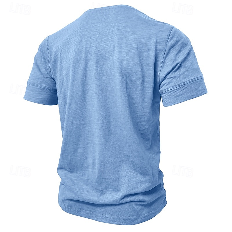 100% Cotton Men's Henley Shirt Tee Short Sleeve Solid Color Plain Classic Style Buttons Henley Casual Daily Summer Spring & Fall Black White Light Blue Henley T-Shirt4