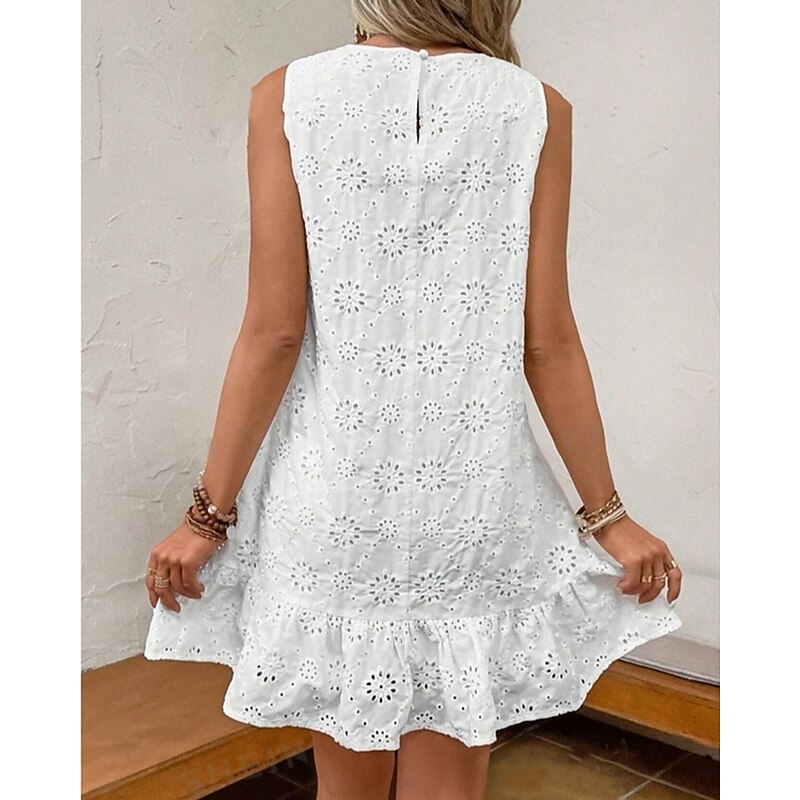 Women's Mini Dress Linen-Inspired Dresses White Dress Casual Dress Cotton Linen Dress Stylish Casual Vacation Daily Date Regular Fit Plain Sleeveless Crew Neck White Summer Spring3