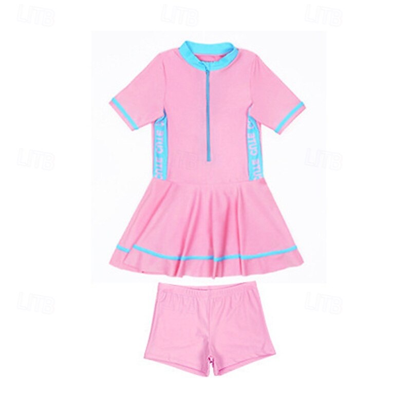 Kids Girls' Swimsuit Outdoor Party Color Block Vacation Fashion Bathing Suits 4 years+ Summer Pink Navy Blue2