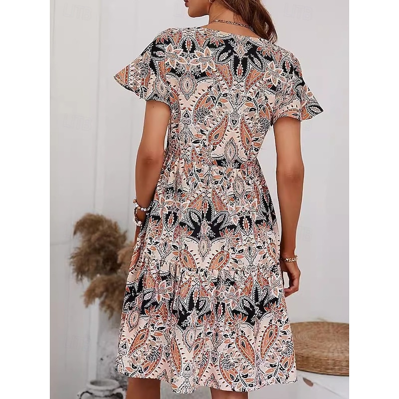 Women's Long Dress Maxi Dress Vintage Dress Casual Dress Swing Dress Boho Dress Stylish Casual Vacation Daily Form Fit Floral Short Sleeve V Neck Pink Apricot Summer Spring2