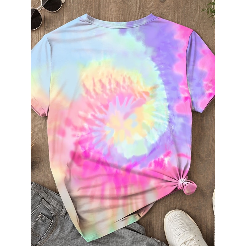 Women's T Shirt Butterfly Tie Dye Casual Short Sleeve Round Neck Regular Tops Daily Print Purple Summer2