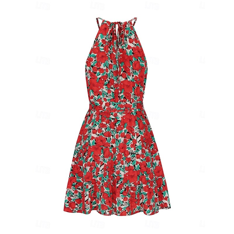 Women's Mini Dress Casual Dress A Line Dress Stylish Casual Vacation Daily Regular Fit Floral Sleeveless Halter Neck Red Purple Summer4