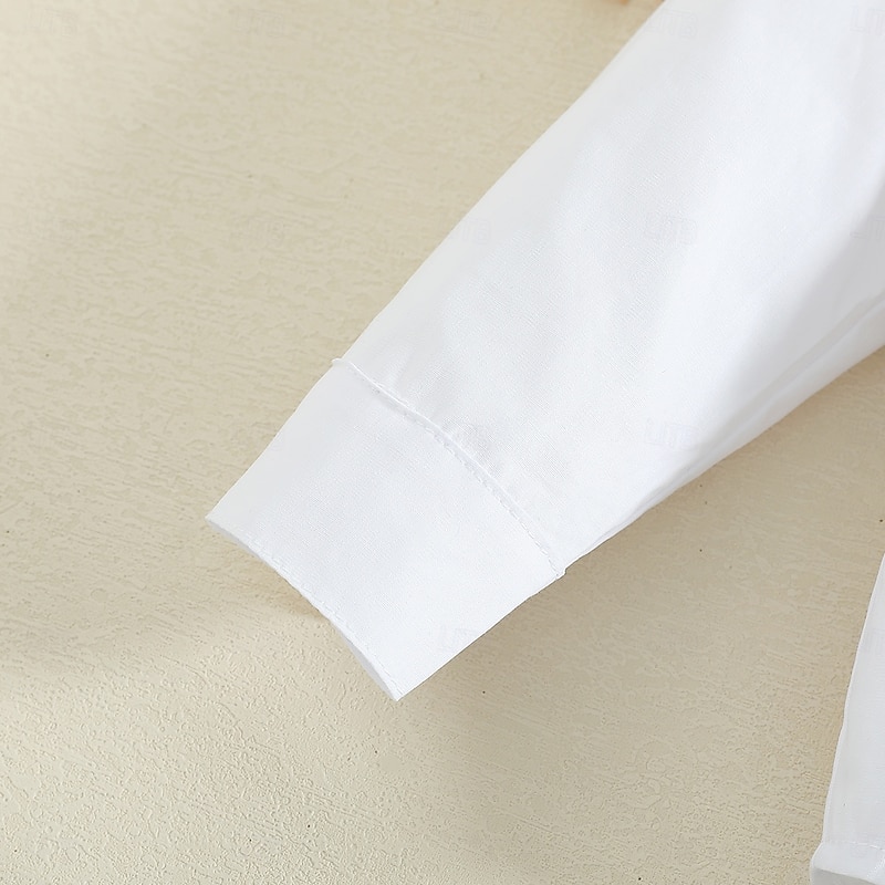 Boys 3D Solid Color Bow tie Shirt & Pants Long Sleeve Fall Casual Toddler 1-5 Years V Neck4