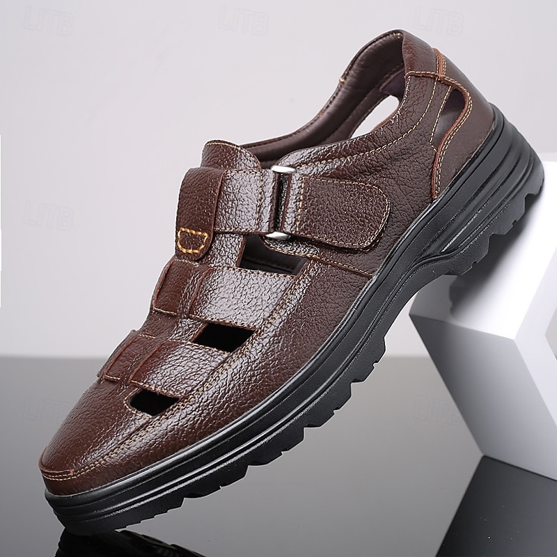 Men's Brown  Faux Leather Sandals – Durable Cut-Out Design with Adjustable Strap, Comfortable Casual Shoes for Summer and Outdoor Activities