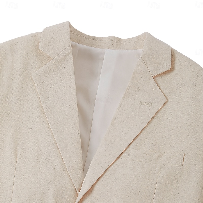 Men's Wedding Beach Wedding Linen Suits Beige Lightweight Casual Solid Colored Standard Fit 2 Piece Single Breasted One-button3