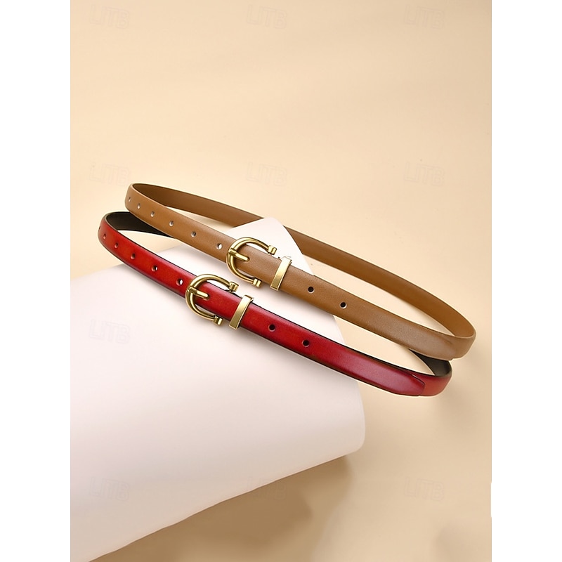Leather Belt for Women – Slim Fit, Classic Gold Buckle, Adjustable, Perfect for Casual and Business Wear