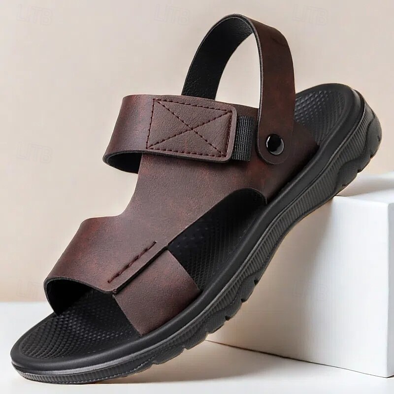 Men's Brown Adjustable Strap Sandals – Casual, Comfortable Outdoor Footwear for Summer and Vacation