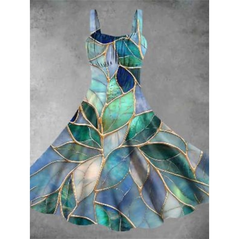 Women's Midi Dress Summer Dress Stylish Casual Vacation Home Date Form Fit Graphic Sleeveless Strap Yellow Light Green Dark Green Green Summer3