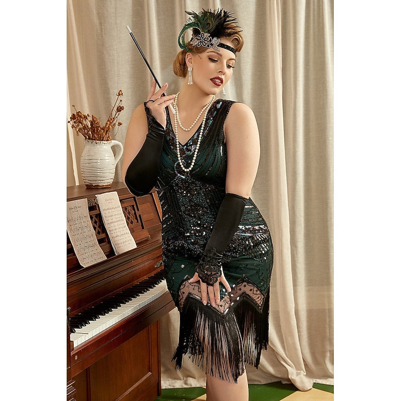 Roaring 20s 1920s Cocktail Dress Knee Length Flapper Dress Dress Outfits The Great Gatsby Charleston Plus Size Tassel Fringe Feather Fancy Dress Women's Carnival New Year Masquerade Party Homecoming4