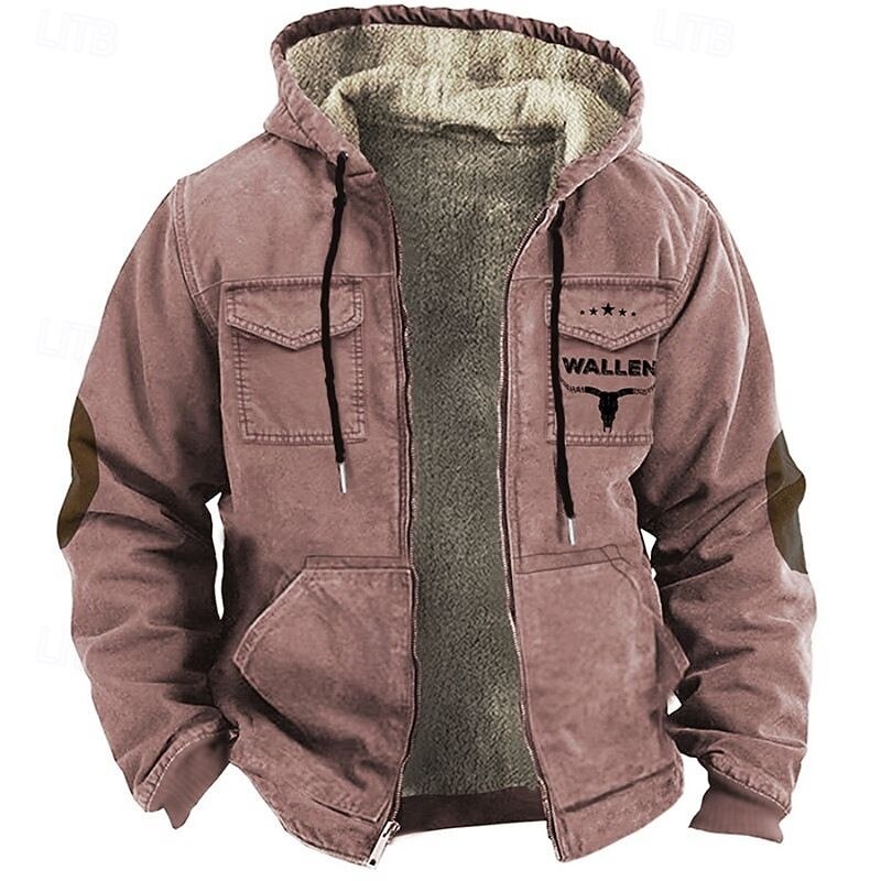 Men's Full Zip Hoodie Zip Up Hoodie Fleece Hoodie Blue Purple Brown Khaki Hooded Cow Zip Up Patchwork Pocket Sports & Outdoor Daily Holiday Polyester Retro Basic Casual Fall & Winter Clothing Apparel4