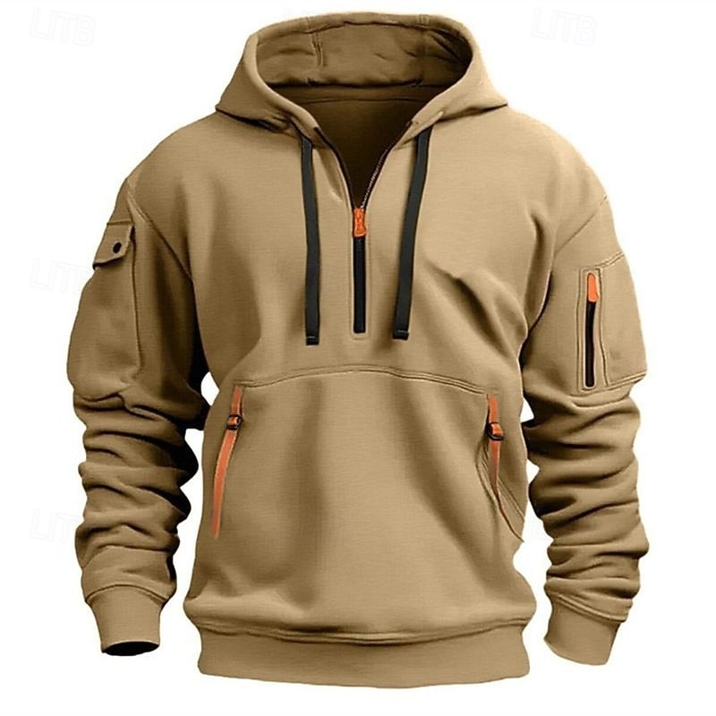 Men's Hoodie Quarter Zip Hoodie Black Wine Navy Blue Khaki Light Grey Hooded Plain Pocket Sports & Outdoor Daily Holiday Polyester Streetwear Basic Casual Spring &  Fall Clothing Apparel Hoodies