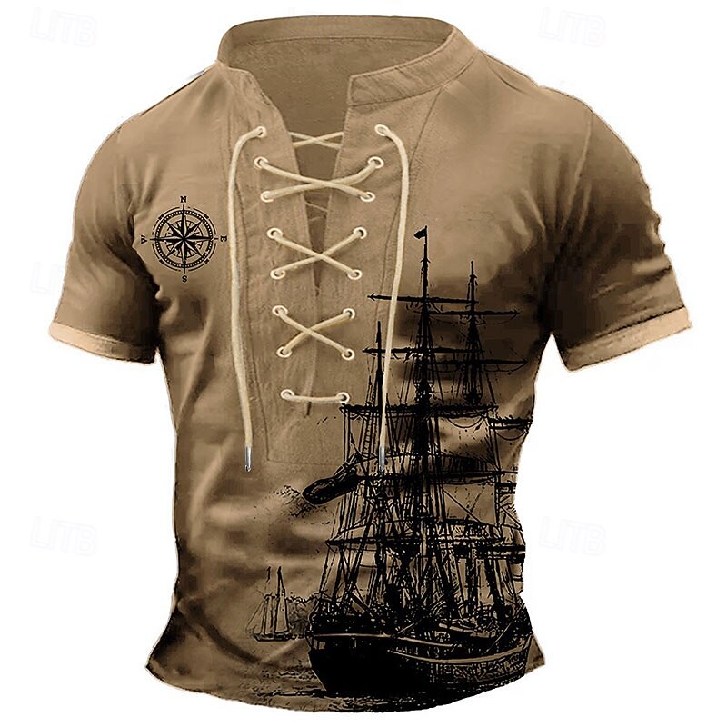 Graphic Ship Compass Fashion Athleisure Street Style Men's 3D Print T shirt Tee Street Daily T shirt Black Khaki Crew Neck Shirt Summer Spring Clothing Apparel S M L XL XXL XXXL4