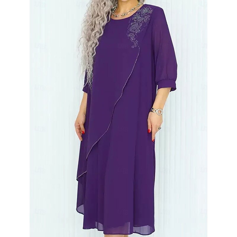 Women's Long Dress Maxi Dress Casual Dress Cocktail Dress Wedding Guest Dress Chiffon Dress Elegant Stylish Work Daily Engagement Loose Fit Plain 3/4 Length Sleeve Crew Neck Black Royal Blue Purple