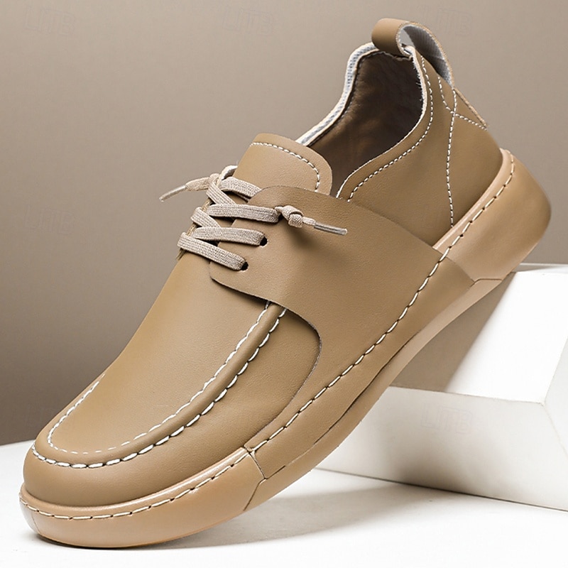 Men's Casual Faux Leather Lace-Up Shoes - Lightweight and Comfortable Moccasin Style for Walking, Travel and Everyday Wear