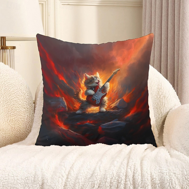 Decorative Toss Pillows Cover 1PC Cat Guitar Soft Square Couch Cushion Case Pillowcase for Bedroom Livingroom Sofa Chair Spring Summer Party