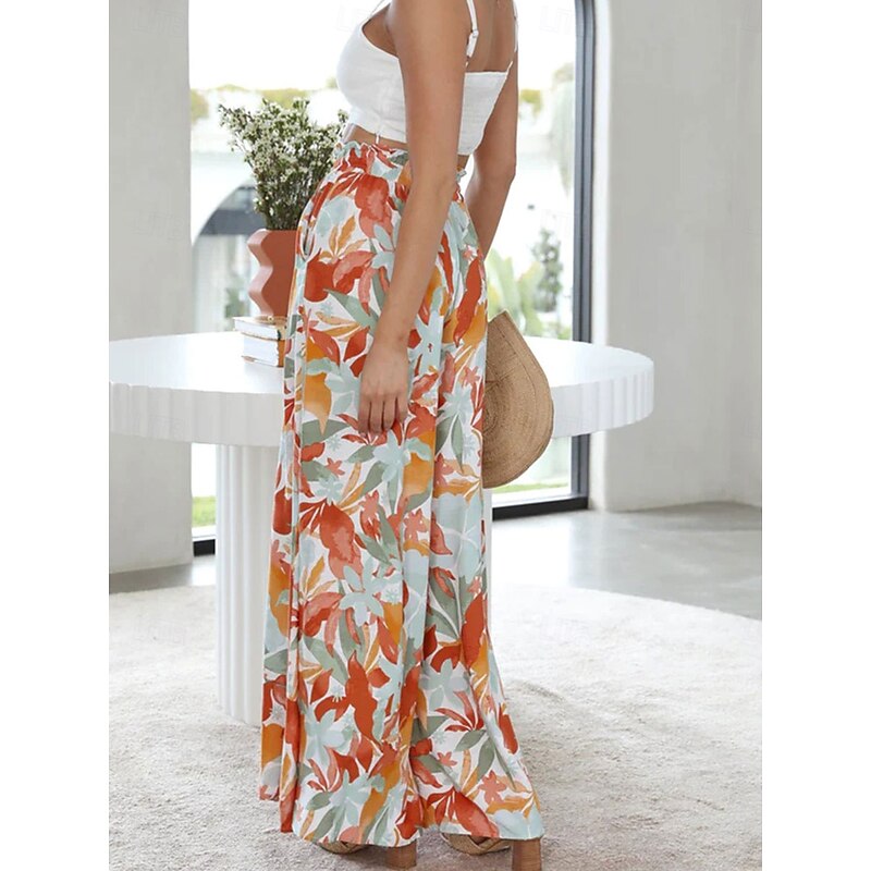 Women's Culottes Wide Leg Chinos Fashion Streetwear Casual Daily Full Length High Waist Plain Pocket Drawstring Comfy Soft Comfortable Micro-elastic Outdoor Vacation Street Forest Green Orange Summer3