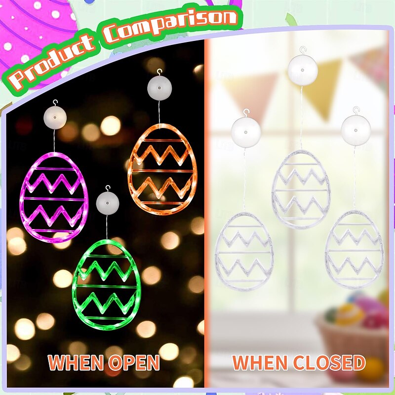 Window Lights Battery Operated Colorful Easter Egg Lamp Indoor Decorative Lamp with Suction Cup & AAA Battery Powered for Parties & Restaurant Atmosphere Home Decorations4