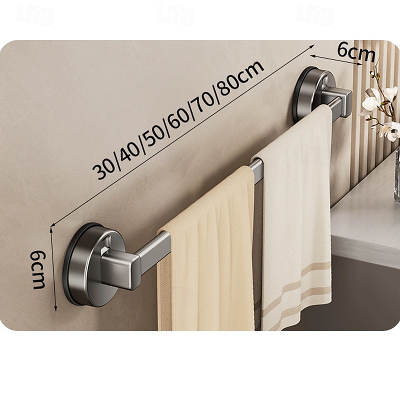 Gunmetal Carbon Steel Towel Rack, Suction Cup Wall-Mounted, No-Drill Bathroom Storage Shelf with Single Bar for Towels and Bath Accessories4