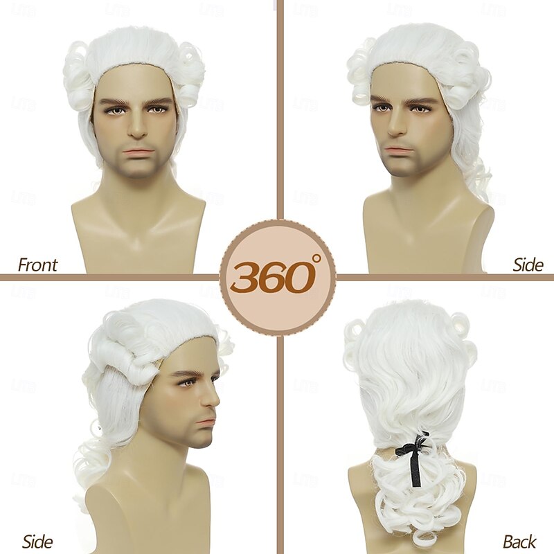 Colonial Judge Wig, Long Wave Wig for Man, Washington Halloween Costume, Cosplay Wig For Carvinal2