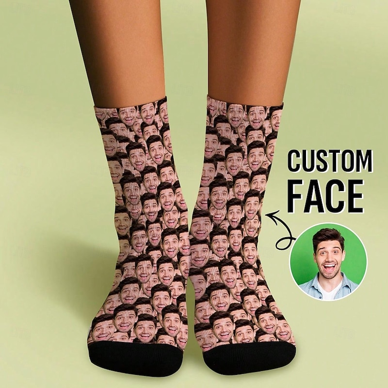 Personalized Funny Face Socks Custom Best Gift for Dad, Custom Wedding Couple Photo Crew Socks, Pet, Family, Christmas, Birthday, Graduation Gift4