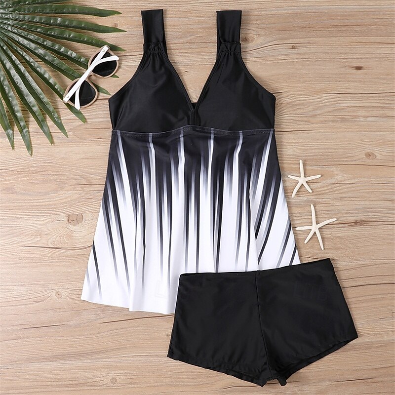 Women's Tankini Two Piece Swimsuit Deep V Swimwear Swimwear White Blue Breathable Quick Dry Lightweight Sleeveless - Swimming Surfing Beach Summer Spring3