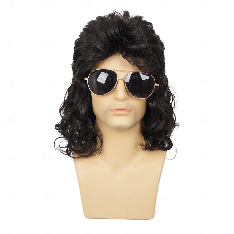 Mens Mullet Wigs Curly Cosplay Costume Wig Retro Punk Rocker Disco Synthetic Full Wigs For Carvinal Halloween Wigs3