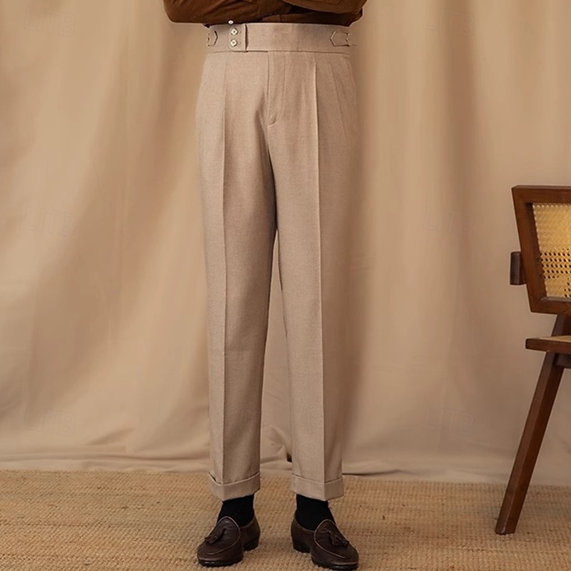 Men's Graduation Dress Pants Trousers Chinos Buttons Pocket Plain Comfort Formal Party Work Fashion Classic Style Black Brown Micro-elastic3