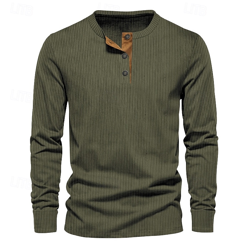 Men's T Shirt Long Sleeve Fashion Daily Buttons Pocket Round Dailywear Causal Spring &  Fall Wine Black Light Green Henley T-Shirt3