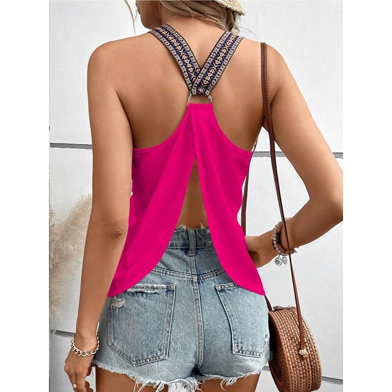 Women's Blouse Graphic Stylish Casual Sleeveless V Neck Regular Tops Daily Patchwork Black Red Summer Spring Fall4