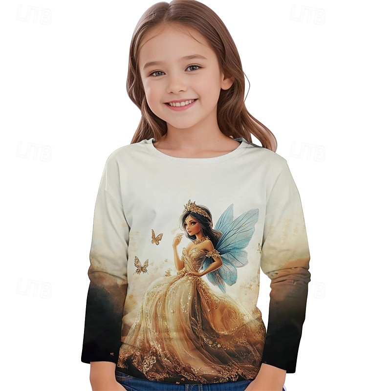 Girls' 3D Graphic Cartoon T shirt Tee Long Sleeve Spring Fall Fashion Basic Kids 4-12 Years Crew Neck Outdoor Casual Daily Regular Fit