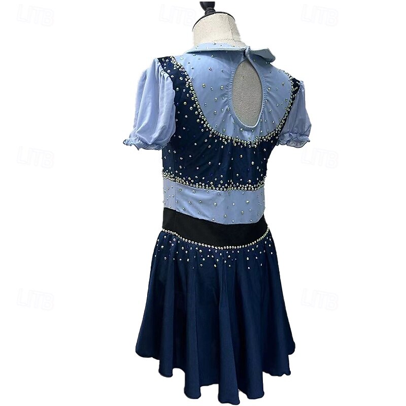 Figure Skating Dress Women's Girls' Ice Skating Dress Pink Patchwork Thumbhole Spandex Stretchy Training Practice Professional Skating Wear Handmade Crystal / Rhinestone Long Sleeve Ice Skating4