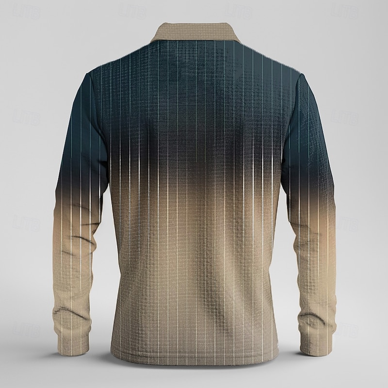 Men's 3D Digital Print Waffle Polo Shirts Long Sleeve Polo Shirts Collared Shirts Casual Outdoor Athleisure Streetwear Buttons Dark Brown Blue Brown4