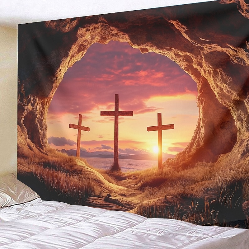 Hanging Tapestry Jesus Cross Wall Art Large Tapestry Mural Decor Photograph Backdrop Blanket Curtain Home Bedroom Living Room Decoration3