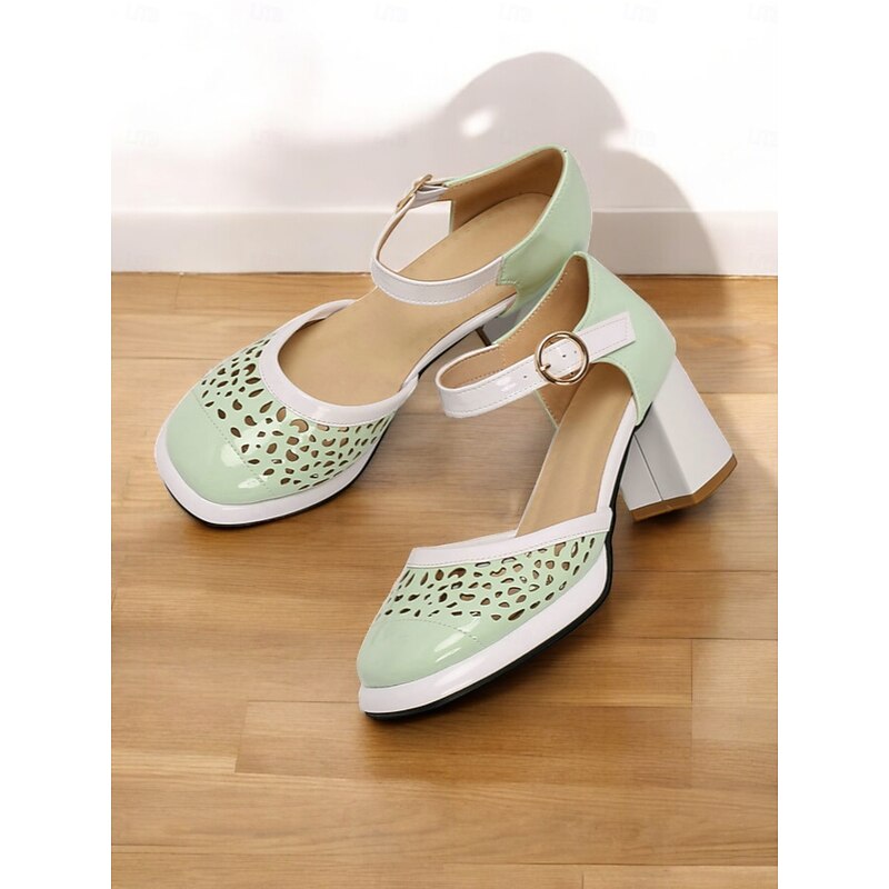 Women's Sage Green Cutout Heels with Adjustable Ankle Strap – Stylish and Comfortable Block Heels for Work, Casual Outings and Spring/Summer Events2