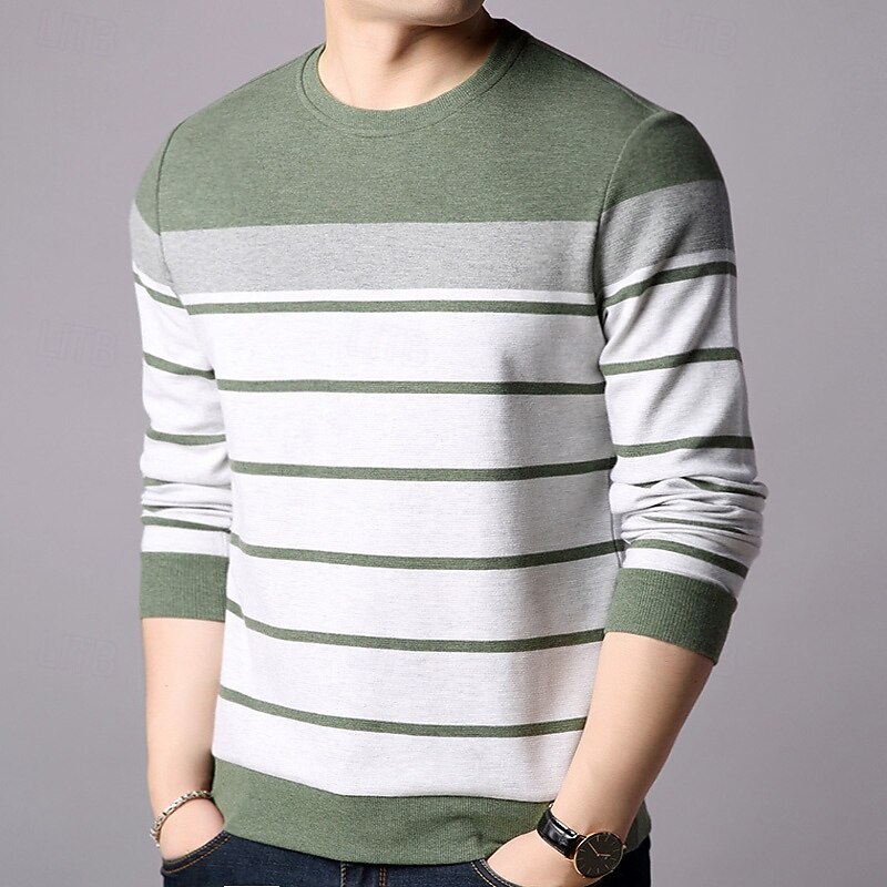 Men's Sweatshirt Blue Green Light Grey Crew Neck Striped Patchwork Color Block Sports & Outdoor Casual Daily Vintage Designer Basic Spring Fall Clothing Apparel Hoodies Sweatshirts  Long Sleeve4