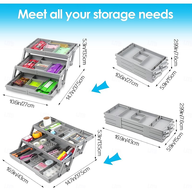 Multi-Level Smart Drawer Organizer, 3-Tier Expandable Desk Drawer Organizer, Folding Storage Tray for Office, Home, Kitchen, Makeup, Jewelry, Junk Drawer Organization4