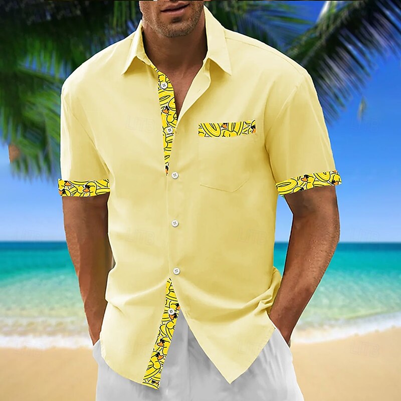 Men's Tropical Plants Summer Hawaiian Shirt Button Up Shirt Short Sleeve Hawaiian Resort Vacation Holiday Beach Wear Summer Spring Turndown 3D Print Collared Shirts Front One Pocket Yellow Blue2