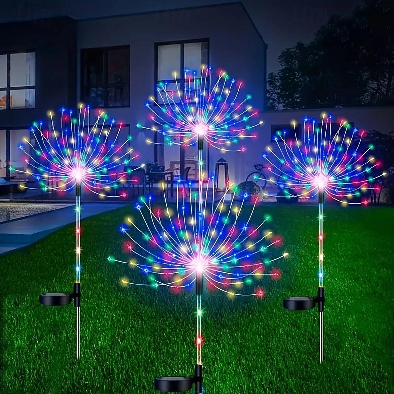 2 Pcs Outdoor Solar Fireworks Ground Plug in Light 90LED Beads Courtyard Garden Lawn Path Festival Wedding Atmosphere Decorative Light2