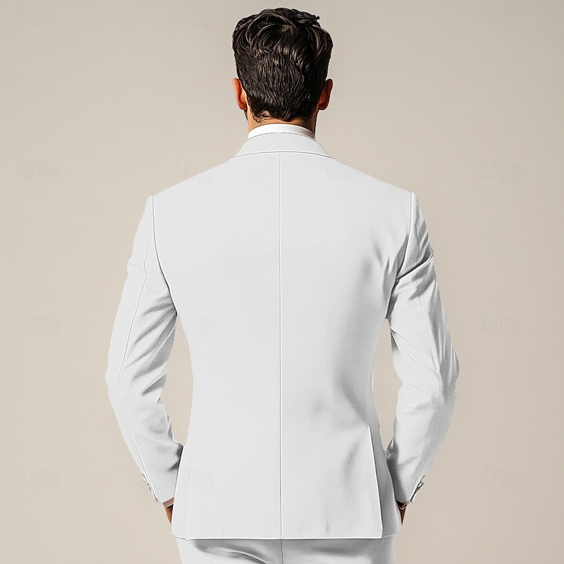 Men's Wedding Suits Notch Lapel White Fashion Formal Solid Colored Standard Fit 3 Piece Single Breasted Two-buttons2