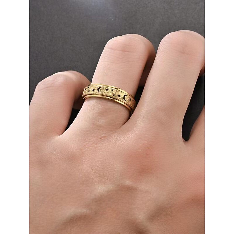 Men's Fidget Spinner Ring with Moon and Star Design – Adjustable, Stainless Steel, and Color-Changing, Ideal for Stress Relief and Casual Wear2
