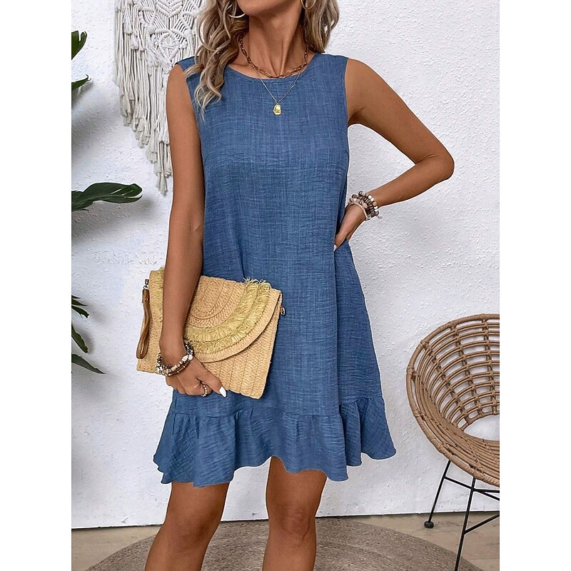 Women's Mini Dress Off The Shoulder Dress Casual Outdoor Regular Fit Graphic Sleeveless Crewneck Blue Fuchsia Green Apricot Summer
