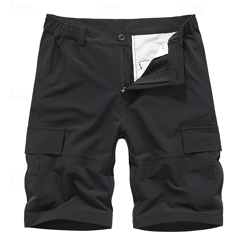 Men's Cargo Shorts Shorts Bermuda shorts Elastic Waist Multi Pocket Straight Leg Plain Breathable Moisture Wicking Knee Length Outdoor Casual Camping & Hiking Sports Fashion Black Army Green Stretchy3