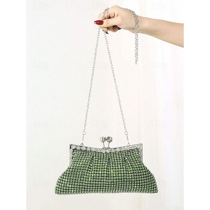Women's Green Sage Rhinestone Clutch Purse – Vintage Crystal Evening Bag for Weddings, Parties and Formal EventsColor Silver Black Gold3