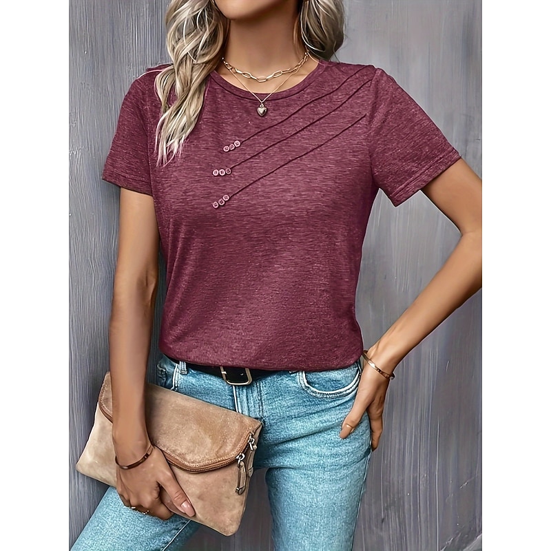 Women's T Shirt Plain Fashion Basic Modern Short Sleeve Crew Neck Regular Tops Daily Weekend Fuchsia Summer Spring